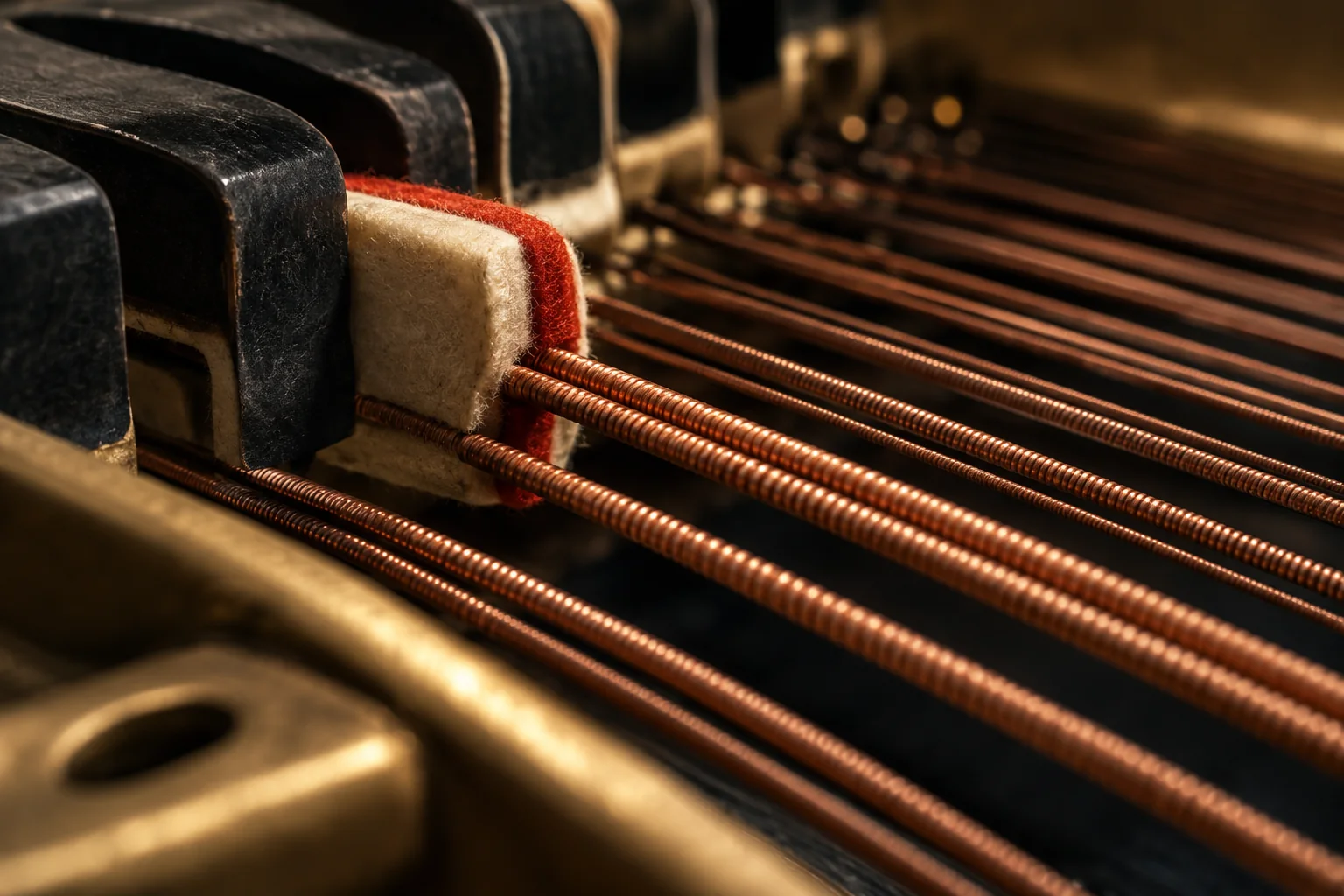 Винты, полоски войлока и стальная линейка рядом с нотной партитурой